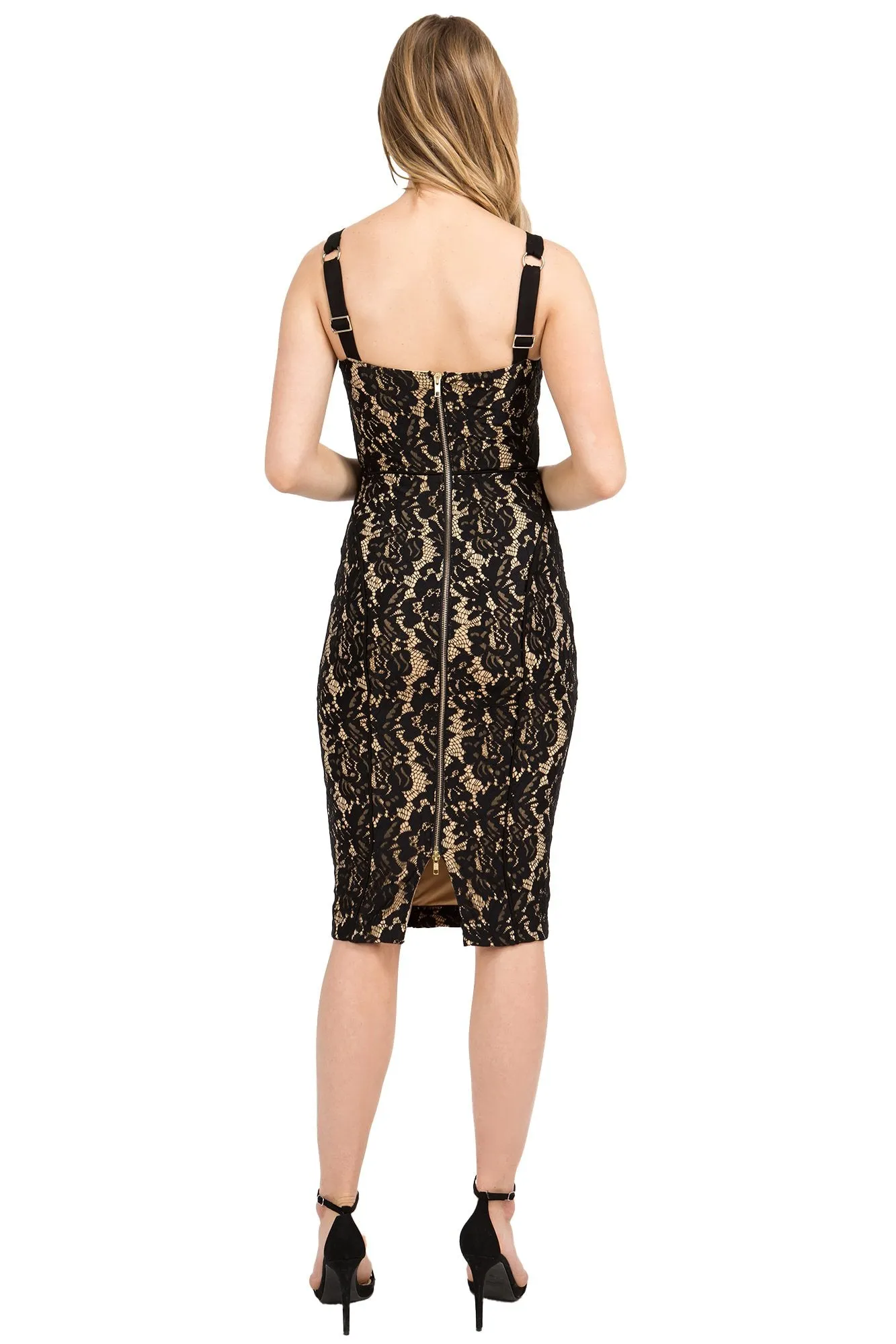 Bodycon bustier lace midi dress with piping detail